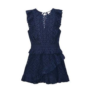 MISA LOS ANGELES Kayla Eyelet Ruffle Mini Dress - Navy